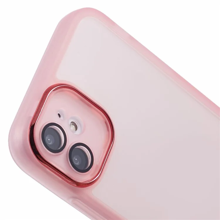 DKSM Series For iPhone 12 Case Electroplated Camera Frame TPU Phone Cover - Transparent Pink
