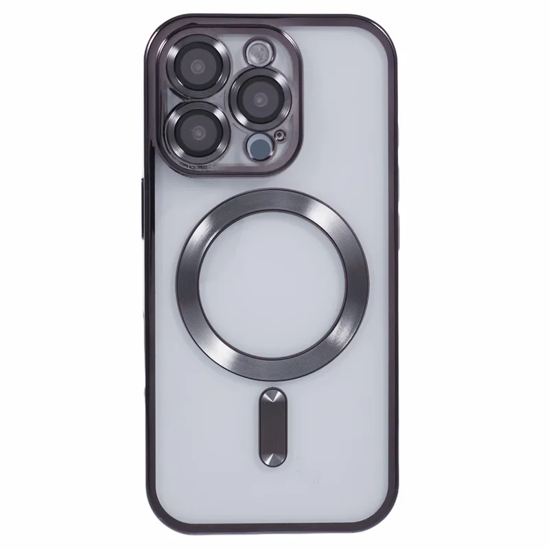 For iPhone 16 Pro Magnetic Case Soft TPU Electroplating Phone Cover with Lens Film - Black