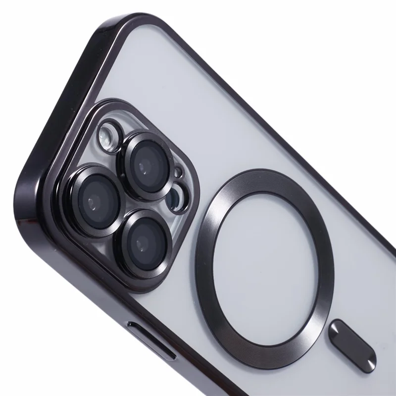 For iPhone 16 Pro Magnetic Case Soft TPU Electroplating Phone Cover with Lens Film - Black