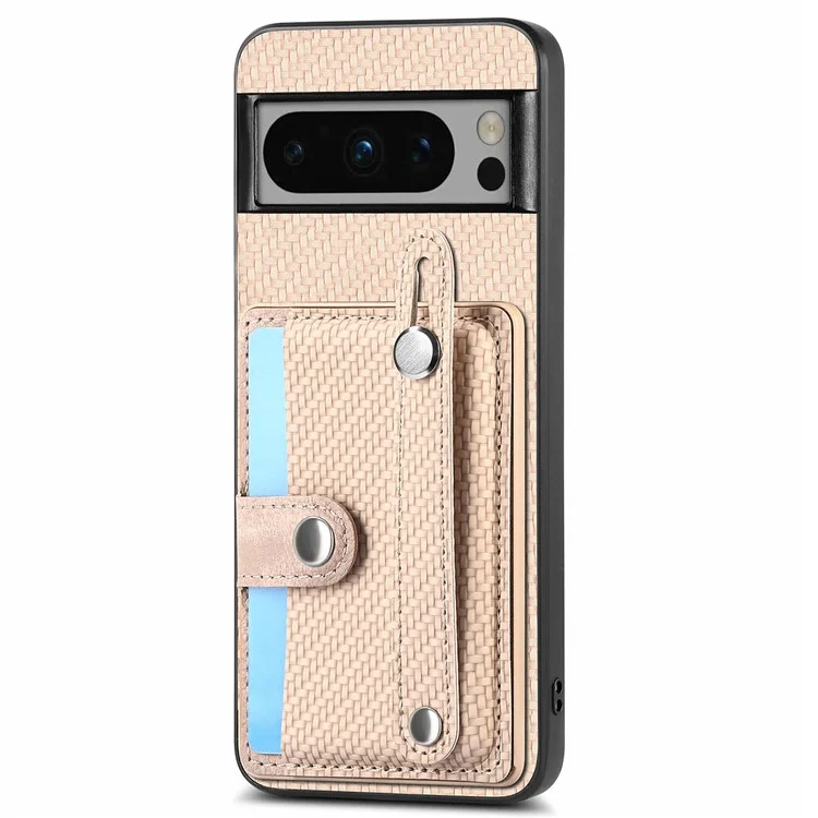C1-01 For Google Pixel 8 Pro Case Card Holder Leather Back Cover Wristband Card Knife Tool - Khaki
