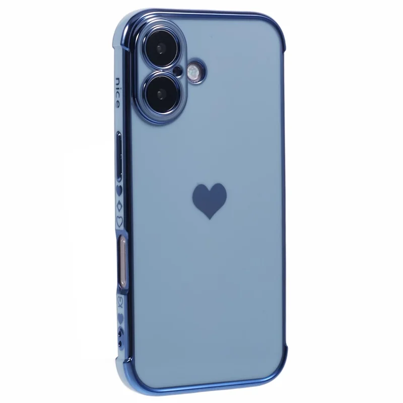 For iPhone 16 Plus Case TPU Phone Cover Cute Side Love Heart Electroplating Edge - Blue