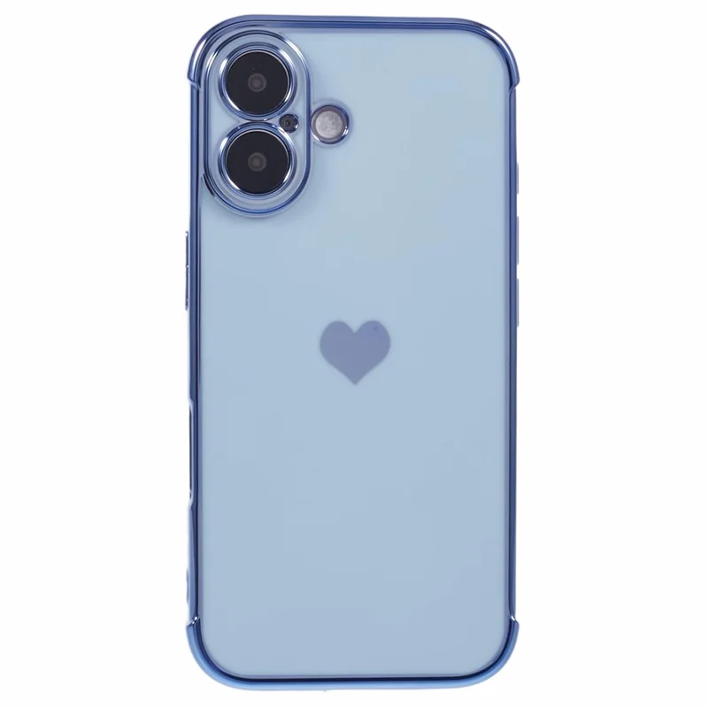 For iPhone 16 Plus Case TPU Phone Cover Cute Side Love Heart Electroplating Edge - Blue
