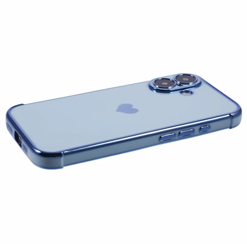 For iPhone 16 Plus Case TPU Phone Cover Cute Side Love Heart Electroplating Edge - Blue