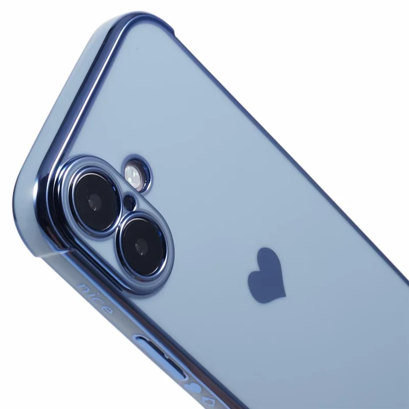 For iPhone 16 Plus Case TPU Phone Cover Cute Side Love Heart Electroplating Edge - Blue