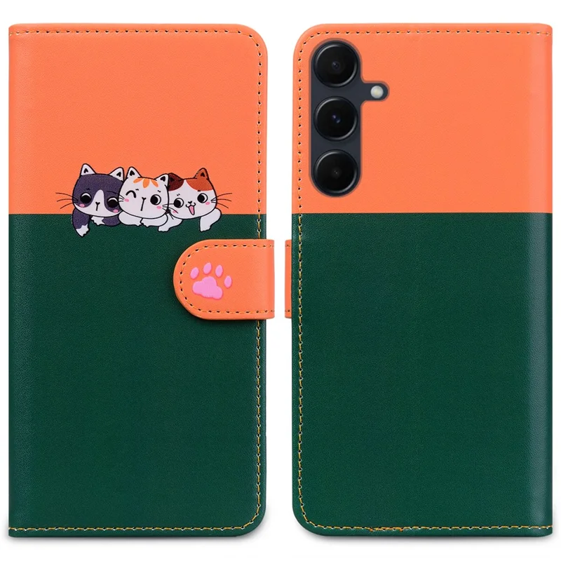 Cartoon Pet Series for Samsung Galaxy A55 5G Wallet Case Splicing Leather Phone Cover - Blackish Green