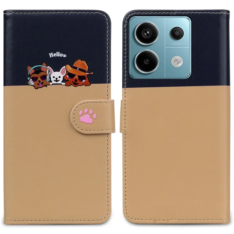 Cartoon Pet Series für Xiaomi Redmi Note 13 Pro 4G / Poco M6 Pro 4G Case Splicing Ledergeldbörse Handyhülle - Khaki