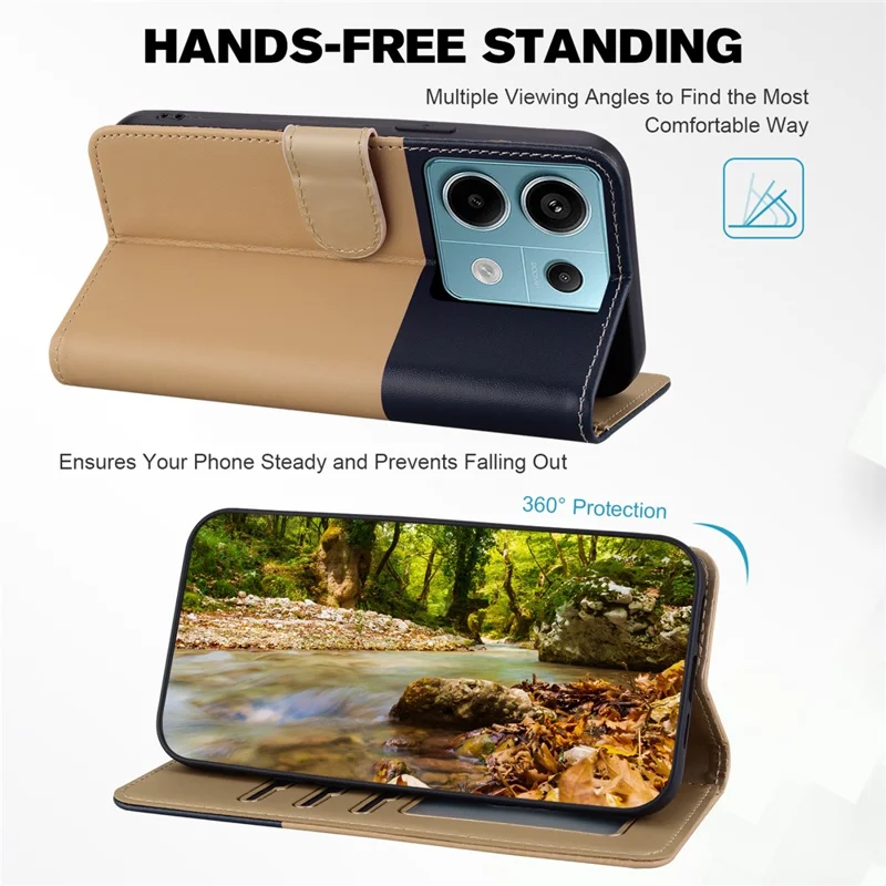 Cartoon Pet Series für Xiaomi Redmi Note 13 Pro 4G / Poco M6 Pro 4G Case Splicing Ledergeldbörse Handyhülle - Khaki