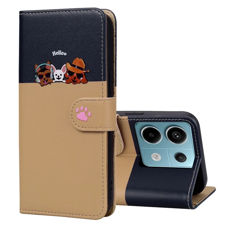 Cartoon Pet Series für Xiaomi Redmi Note 13 Pro 4G / Poco M6 Pro 4G Case Splicing Ledergeldbörse Handyhülle - Khaki