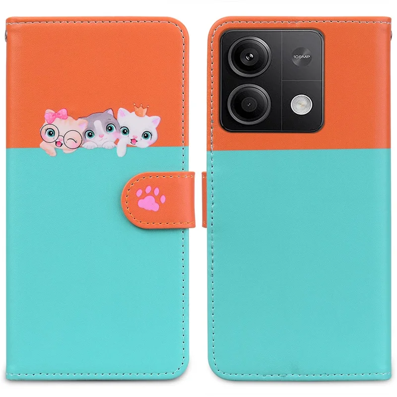 Serie di animali da cartone per Xiaomi Redmi Note 13 4G Custodia Wallet Phone Case Splicing Leather Flip Cover - Blu Cielo