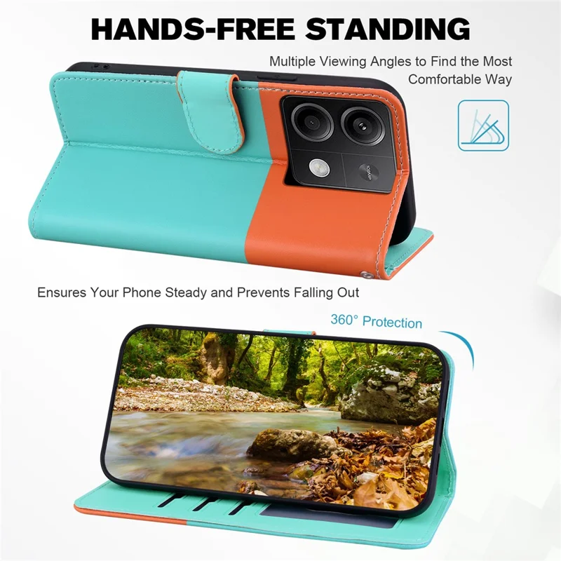 Serie di animali da cartone per Xiaomi Redmi Note 13 4G Custodia Wallet Phone Case Splicing Leather Flip Cover - Blu Cielo