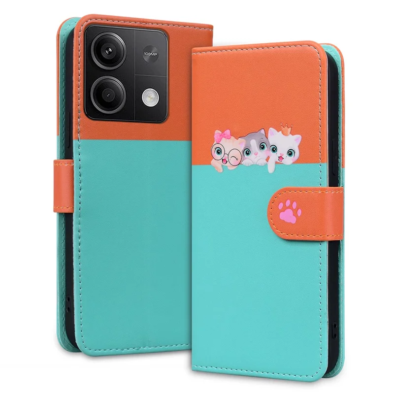Serie di animali da cartone per Xiaomi Redmi Note 13 4G Custodia Wallet Phone Case Splicing Leather Flip Cover - Blu Cielo
