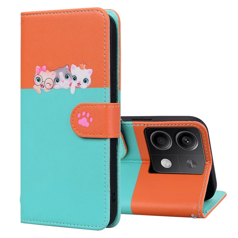 Serie di animali da cartone per Xiaomi Redmi Note 13 4G Custodia Wallet Phone Case Splicing Leather Flip Cover - Blu Cielo
