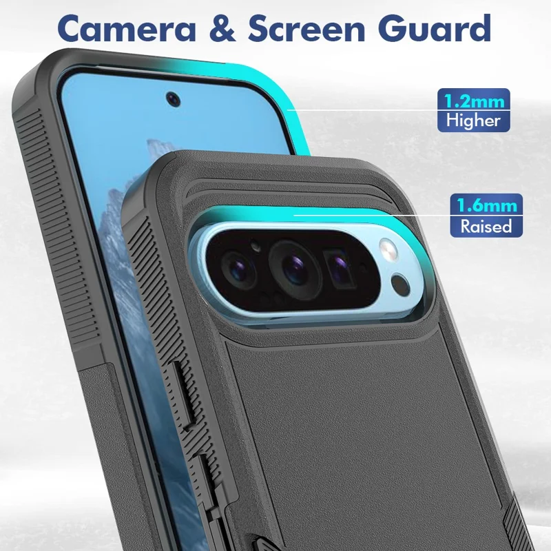 For Google Pixel 9 / 9 Pro Phone Case Shockproof 2-in-1 PC+TPU Cover - Black