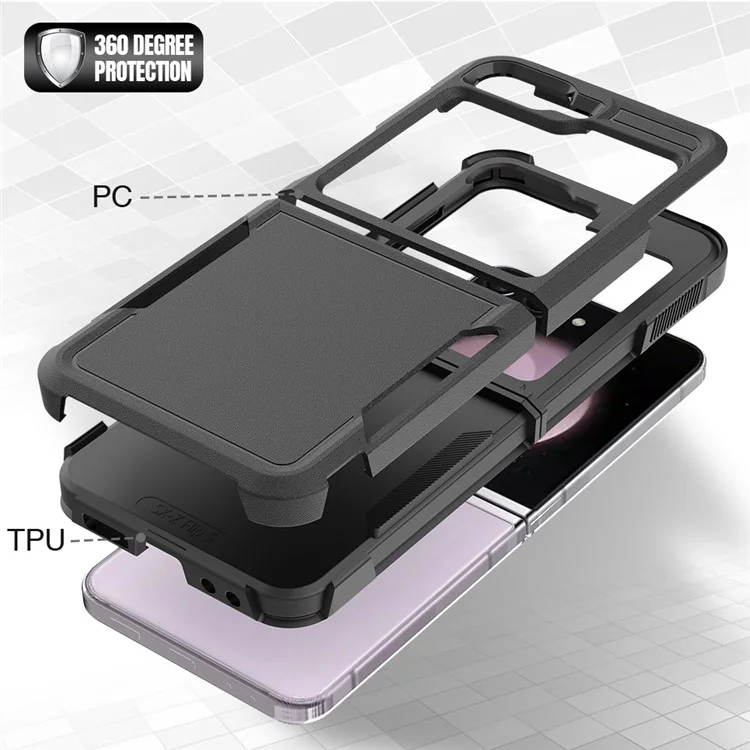 Funda para Samsung Galaxy Z Flip6 5G / Z Flip5 5G, funda protectora de PC+TPU de 2 en 1 anti-golpes - negro