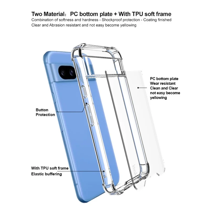 IMAK til Google Pixel 8a Case Stødfast Airbag-hjørner PC+TPU Telefonbeskyttelse