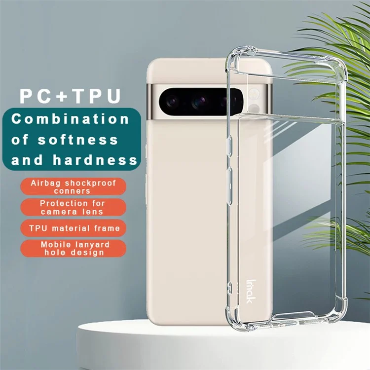 IMAK Pour Google Pixel 8 Pro Étui Anti-chute Protection PC+TPU Transparent Étui de Téléphone