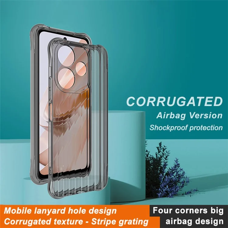 IMAK For Xiaomi Redmi 13 5G / 4G / Poco M6 4G / Redmi Note 13R 5G TPU Phone Case Corrugated Texture - Transparent Black
