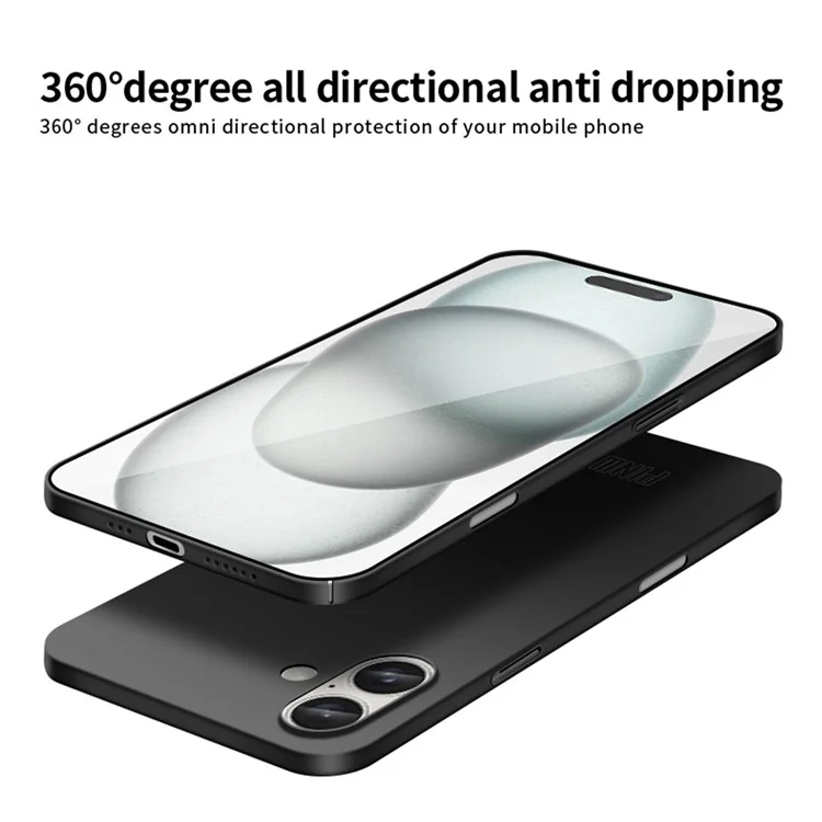 PINWUYO PC Series pour iPhone 16 Étui ultra fin en PC dur Coque de protection téléphone - Noir