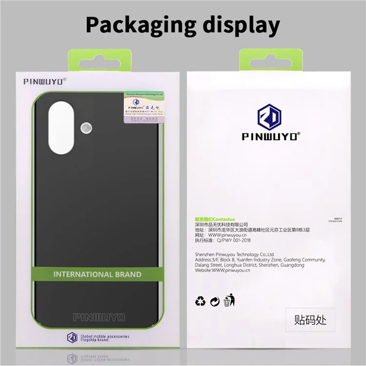 PINWUYO PC Series pour iPhone 16 Étui ultra fin en PC dur Coque de protection téléphone - Noir