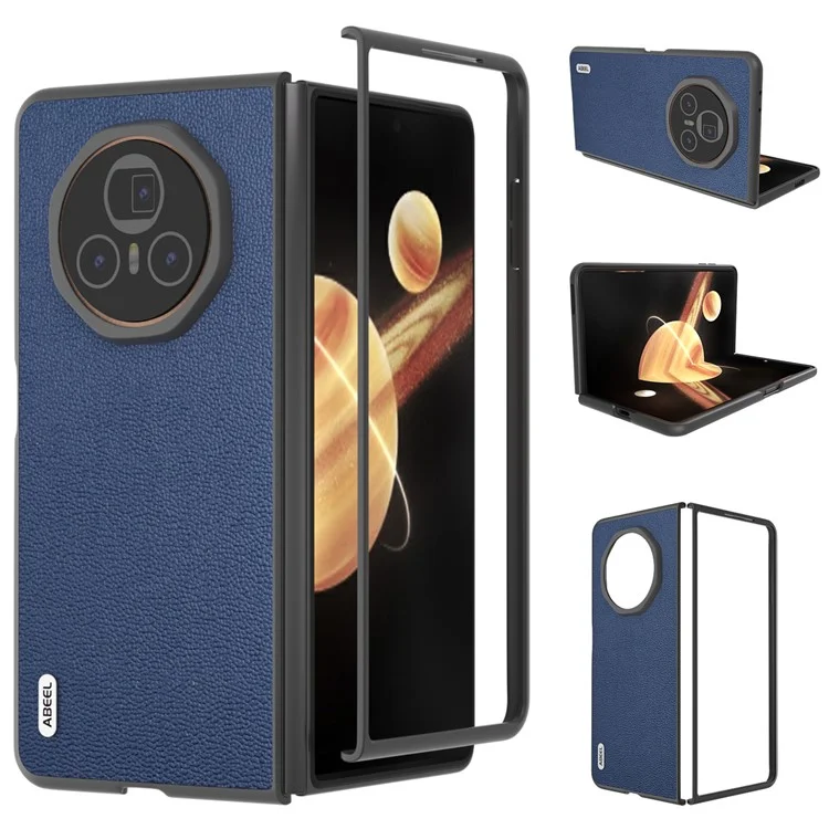 ABEEL For Honor Magic V3 5G Case Genuine Cow Leather Hard PC Folding Phone Cover - Blue
