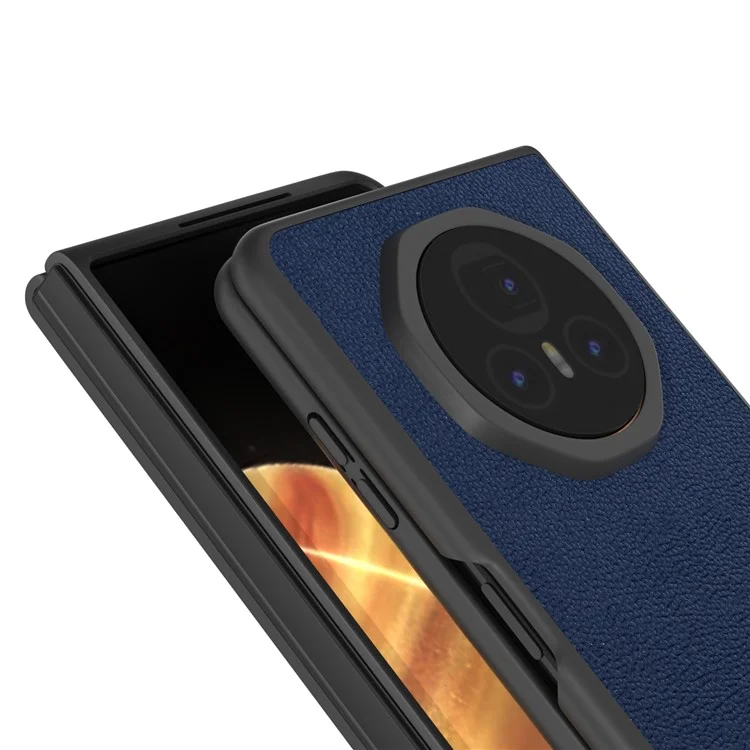 ABEEL For Honor Magic V3 5G Case Genuine Cow Leather Hard PC Folding Phone Cover - Blue