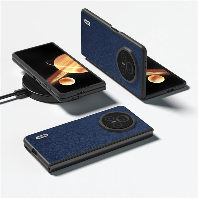 ABEEL For Honor Magic V3 5G Case Genuine Cow Leather Hard PC Folding Phone Cover - Blue