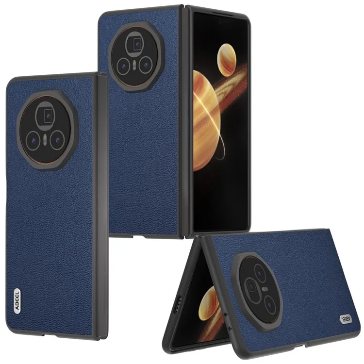 ABEEL For Honor Magic V3 5G Case Genuine Cow Leather Hard PC Folding Phone Cover - Blue