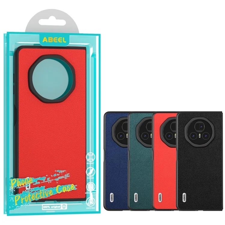 ABEEL For Honor Magic V3 5G Case Genuine Cow Leather Hard PC Folding Phone Cover - Blue
