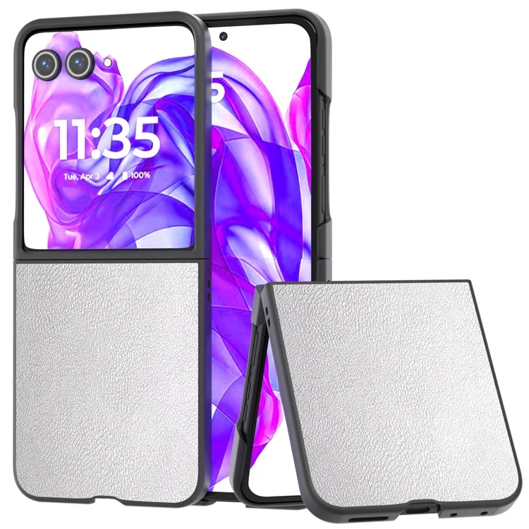 Para Motorola Razr 50 Ultra 5G Carcasa Negro Borde Cuero+PC Plegable Funda Teléfono - Plata