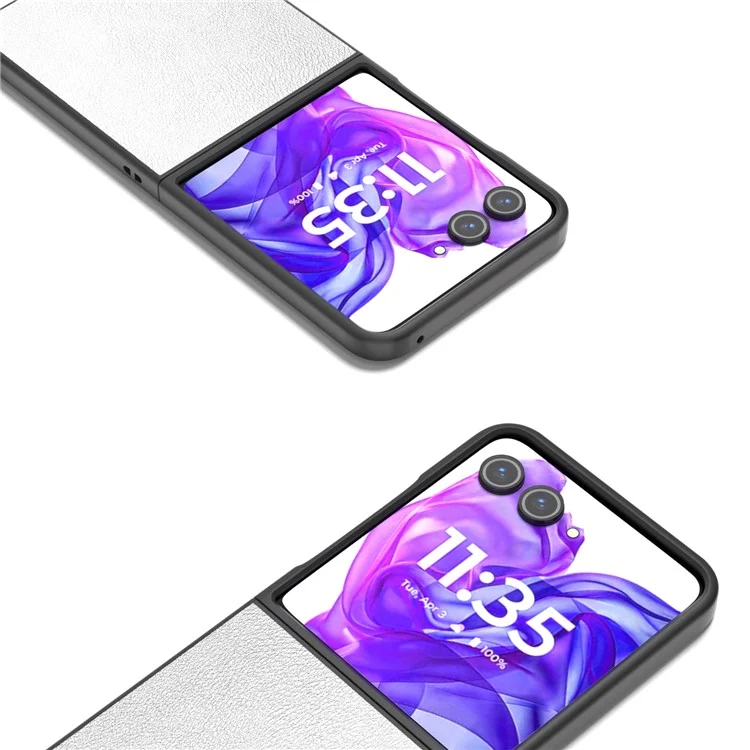 Para Motorola Razr 50 Ultra 5G Carcasa Negro Borde Cuero+PC Plegable Funda Teléfono - Plata