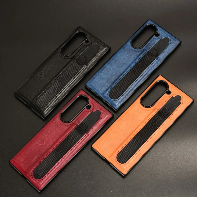 For Samsung Galaxy Z Fold6 5G Case Retro Leather Coated PC Phone Cover with Pens Slot - Blue