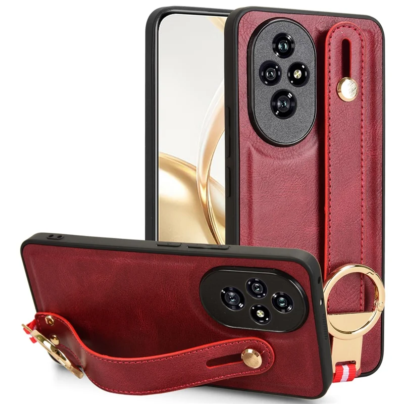 For Honor 200 5G Case Wristband Leather Coated PC+TPU Phone Cover with Bottle Opener - Red