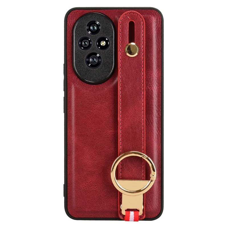 For Honor 200 5G Case Wristband Leather Coated PC+TPU Phone Cover with Bottle Opener - Red