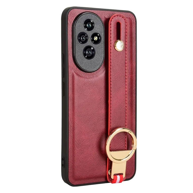 For Honor 200 5G Case Wristband Leather Coated PC+TPU Phone Cover with Bottle Opener - Red