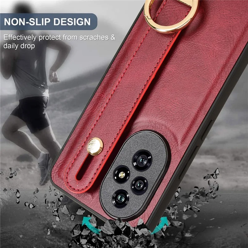 For Honor 200 5G Case Wristband Leather Coated PC+TPU Phone Cover with Bottle Opener - Red