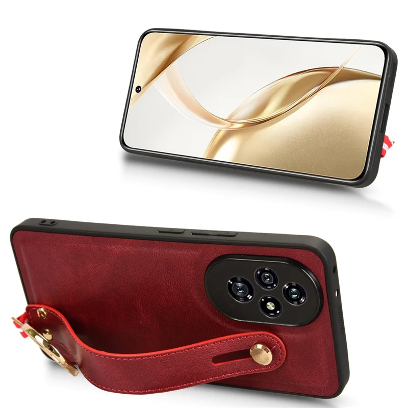 For Honor 200 5G Case Wristband Leather Coated PC+TPU Phone Cover with Bottle Opener - Red