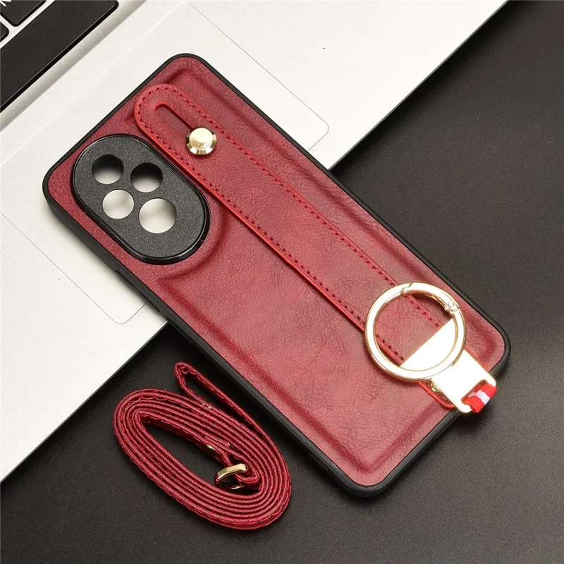 For Honor 200 5G Case Wristband Leather Coated PC+TPU Phone Cover with Bottle Opener - Red