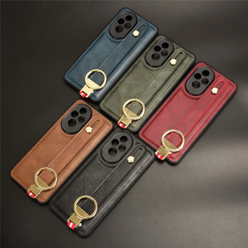 For Honor 200 5G Case Wristband Leather Coated PC+TPU Phone Cover with Bottle Opener - Red