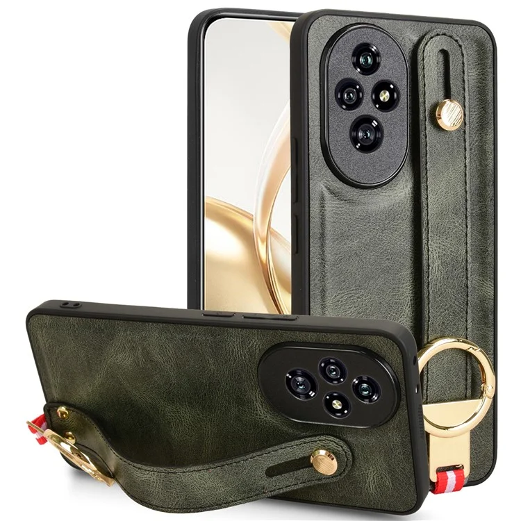 For Honor 200 Pro 5G Case Bottle Opener Wristband Kickstand Leather Back Cover - Green