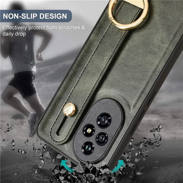For Honor 200 Pro 5G Case Bottle Opener Wristband Kickstand Leather Back Cover - Green