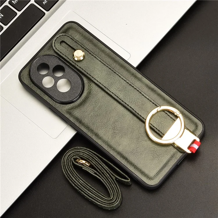For Honor 200 Pro 5G Case Bottle Opener Wristband Kickstand Leather Back Cover - Green