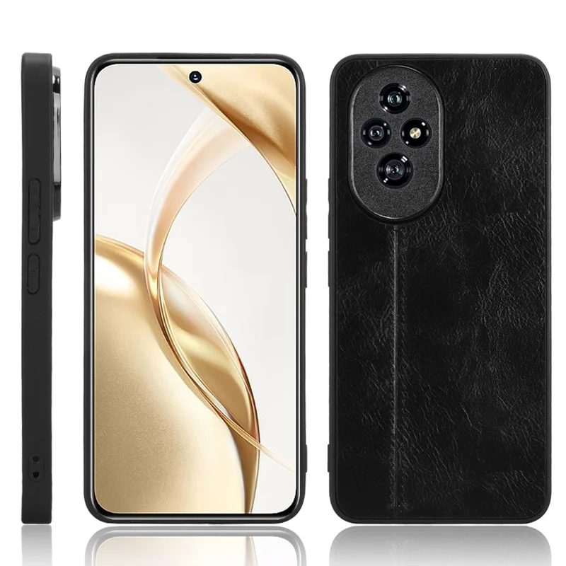 For Honor 200 5G Case Stitching Line PU Leather Coating Hybrid Phone Cover - Black