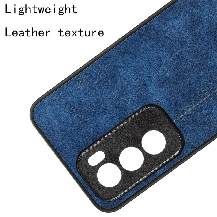For Oppo Reno12 5G (Global) Case Stitching Line PU Leather Coated PC+TPU Phone Cover - Blue
