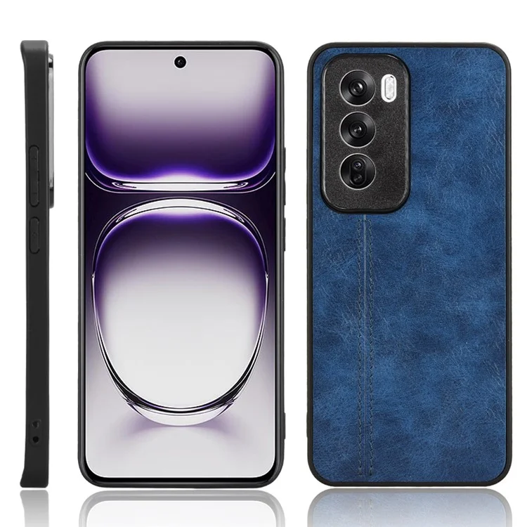 For Oppo Reno12 5G (Global) Case Stitching Line PU Leather Coated PC+TPU Phone Cover - Blue