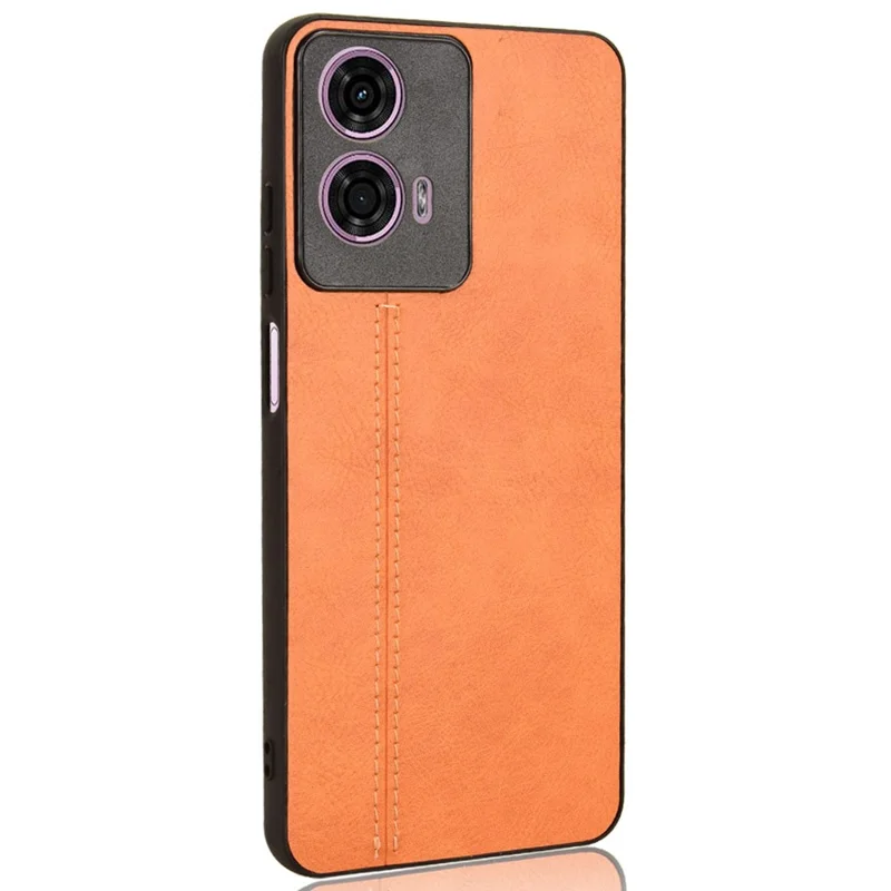 Per Motorola Moto E14 4G Case Stitching Line Leather+PC+TPU Hybrid Phone Cover - Arancione