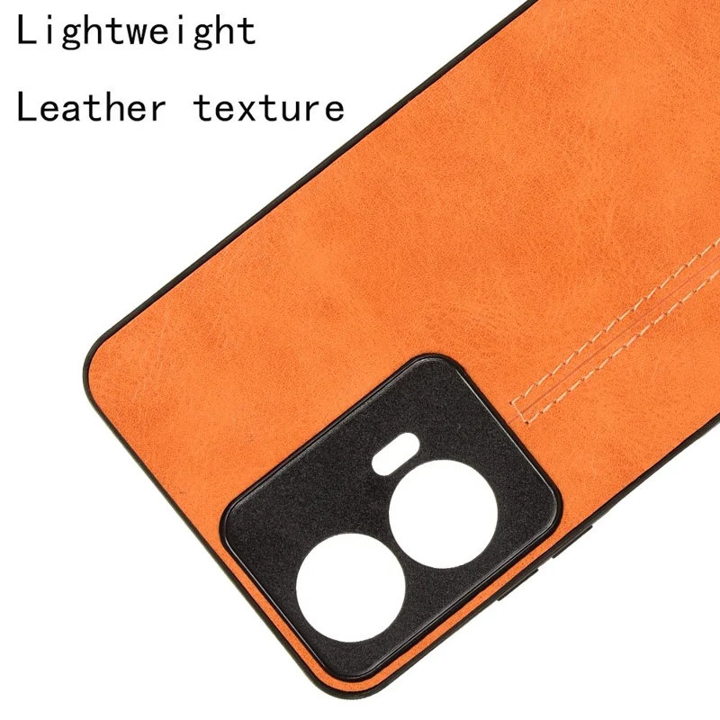 Per Motorola Moto E14 4G Case Stitching Line Leather+PC+TPU Hybrid Phone Cover - Arancione