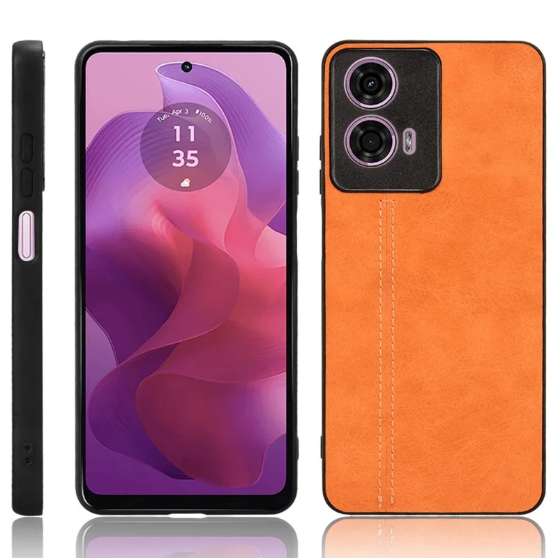 Per Motorola Moto E14 4G Case Stitching Line Leather+PC+TPU Hybrid Phone Cover - Arancione