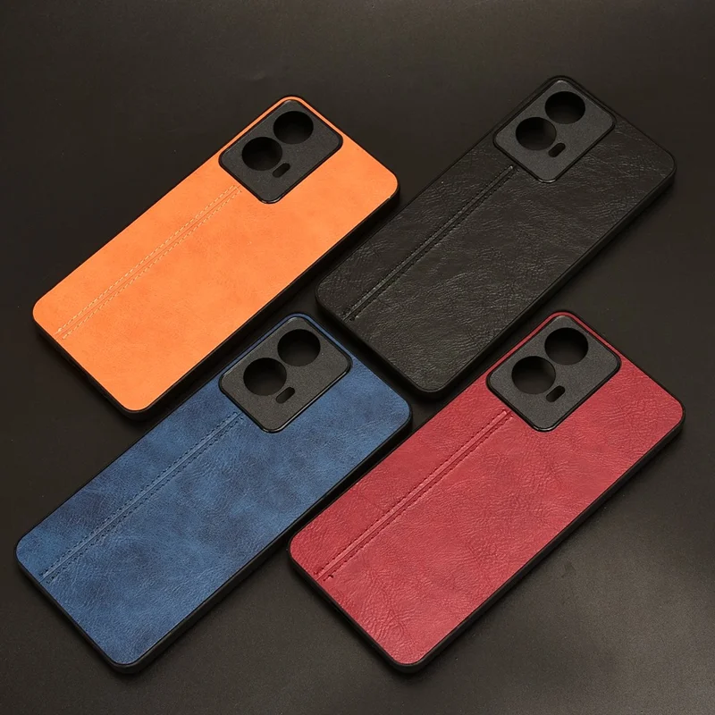 Per Motorola Moto E14 4G Case Stitching Line Leather+PC+TPU Hybrid Phone Cover - Arancione