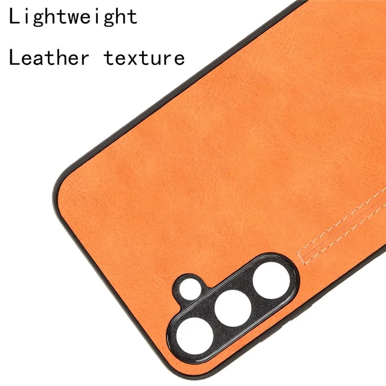 Para Samsung Galaxy M15 5G Funda de Piel Revestida de PC + TPU Línea de Costura - Naranja