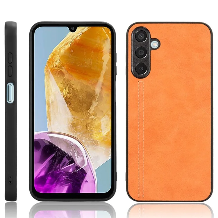 Para Samsung Galaxy M15 5G Funda de Piel Revestida de PC + TPU Línea de Costura - Naranja